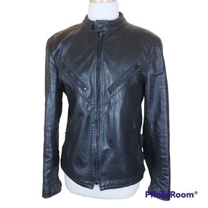 VINTAGE ANGORA genuine leather biker moto coat quilted lining jacket size 44